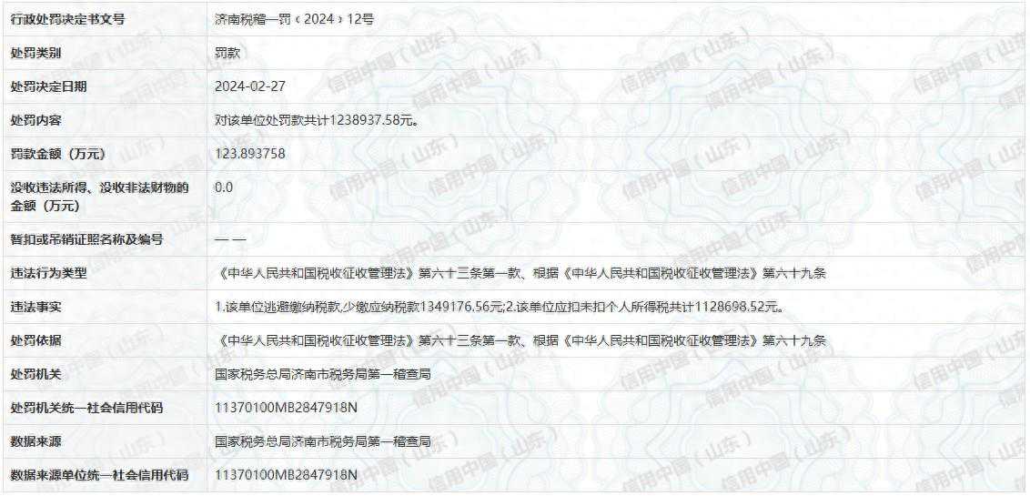 济南海峡美容整形医院因逃避缴纳税款被罚123万余元