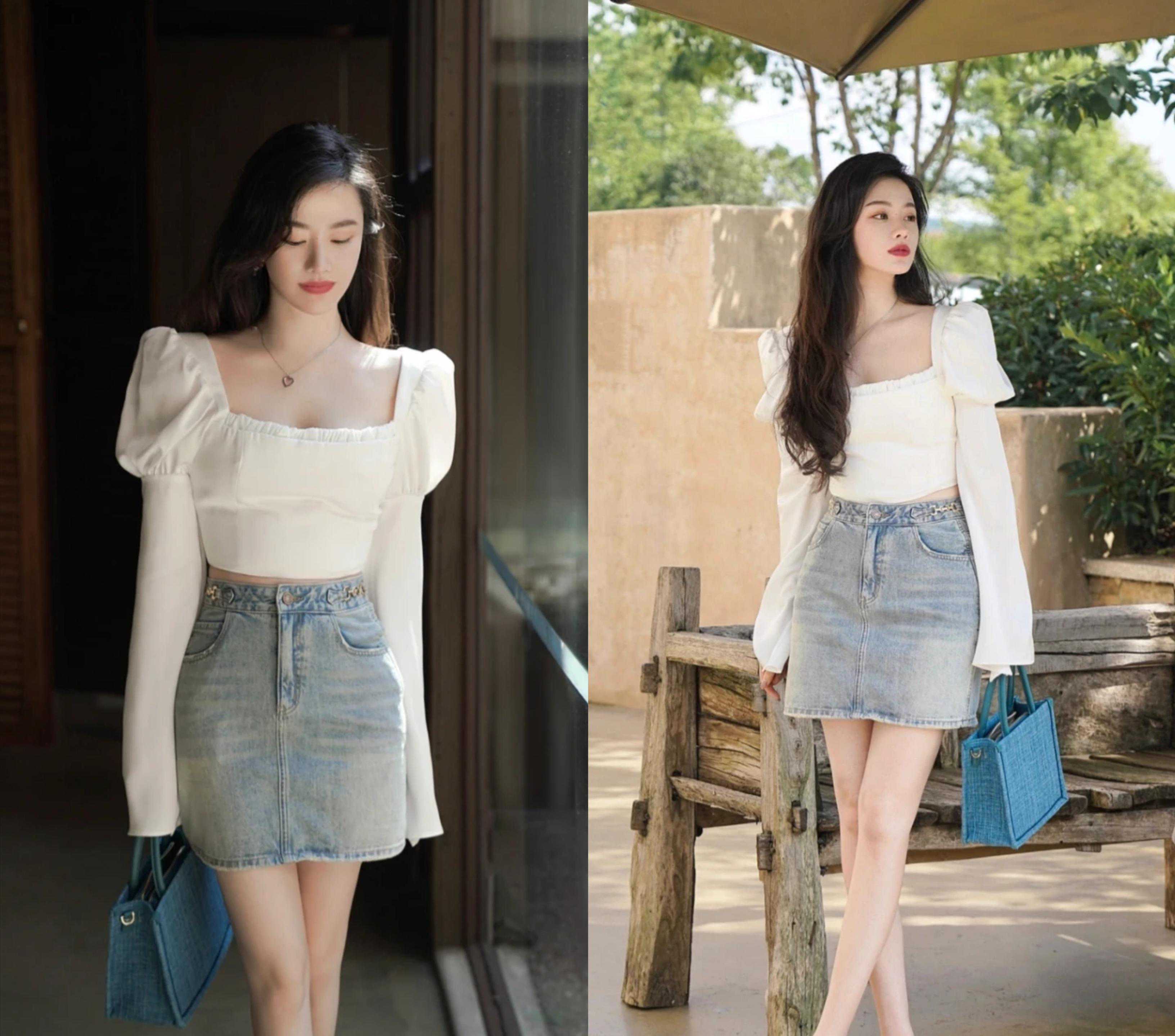 夏天裙子不用多买，试试百搭的蓝色牛仔裙，清爽减龄还不过时